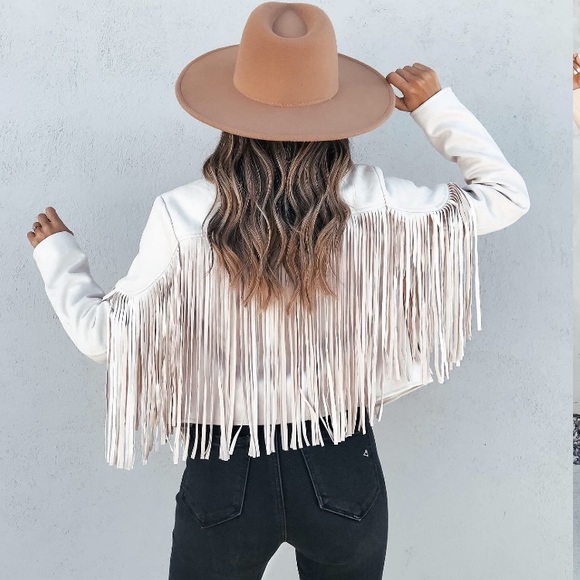 Off White Tassel suede women fringe jacket long sleeve jacket - Picture 4 of 8